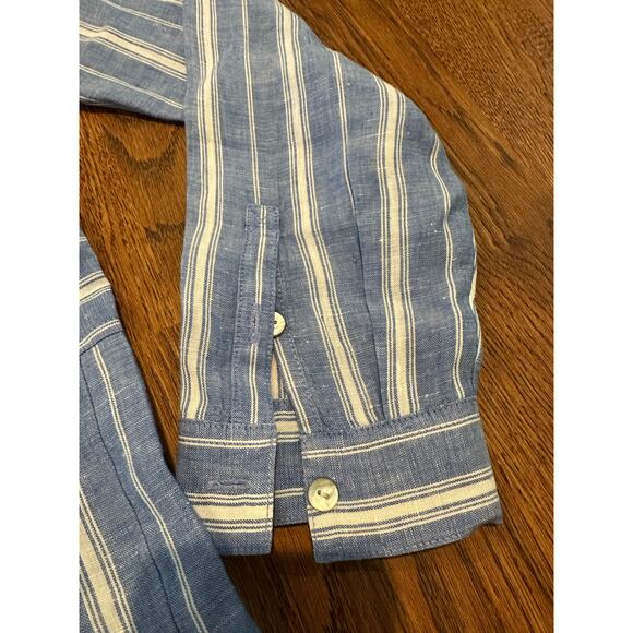 J. Jill Love Linen Oversized Blue & White Striped Shirt - Sz Medium Costal Vibes - Picture 4 of 11